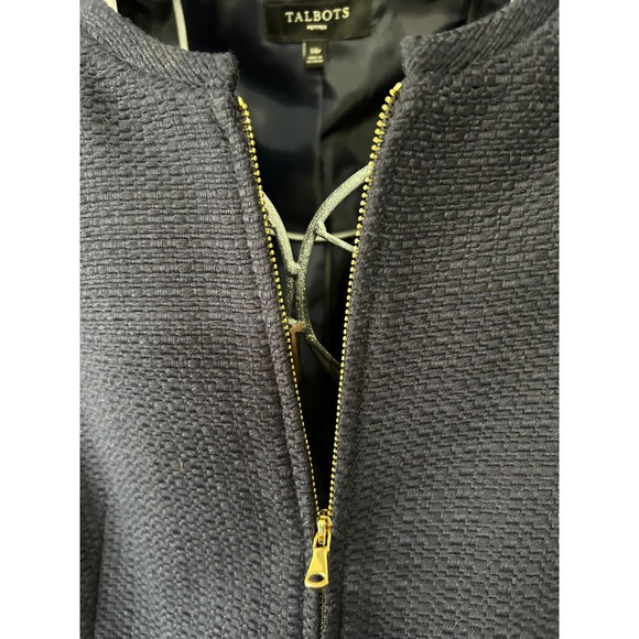 Talbots Women's Blazer Suit Jacket Size 14P Navy Blue Woven Full Zip Career - Picture 3 of 7